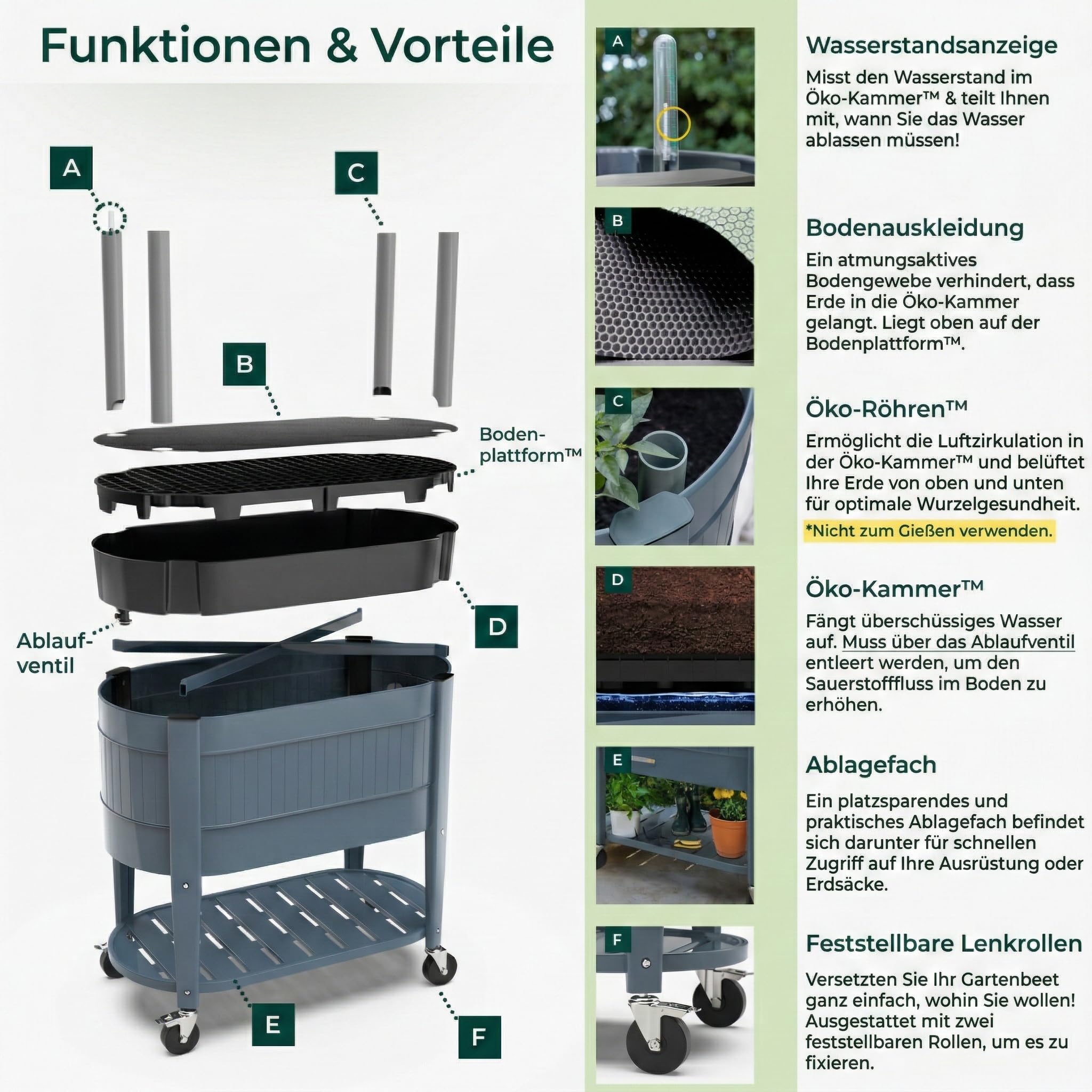 Permasteel Hochbeet Metall mit Rollen für Garten oder Balkon - Pflanzkübel groß außen 101x51x94 cm - Selbstbewässerungssystem, Wasserstandsanzeige und Ablassventil - Für Gemüse, Kräuter oder Blumen