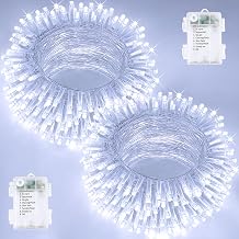 2 Pack 200 LED Battery Operated String Lights, Twinkle Lights Cool White | 66FT 8 Modes Christmas Fairy Lights Indoor Outdoor, Waterproof Battery Lights for Bedroom Party Porch Tree Holiday Decor