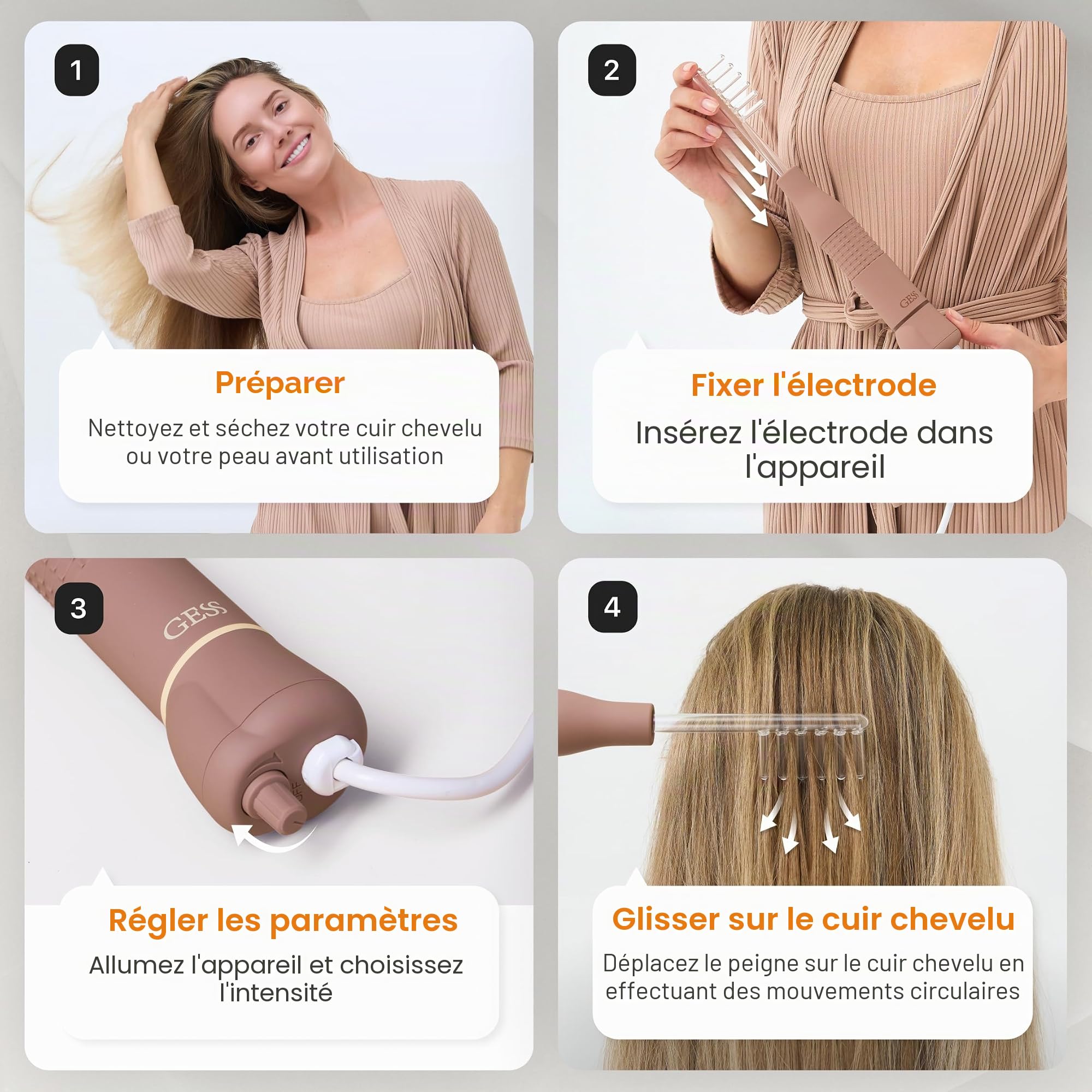 GESS Dars Appareil de Massage Haute Fréquence avec Gaz Argon et Néon, 2 Électrodes pour le Visage et les Cheveux – Barre Haute Fréquence pour le Traitement de l'Acné, Anti-Âge