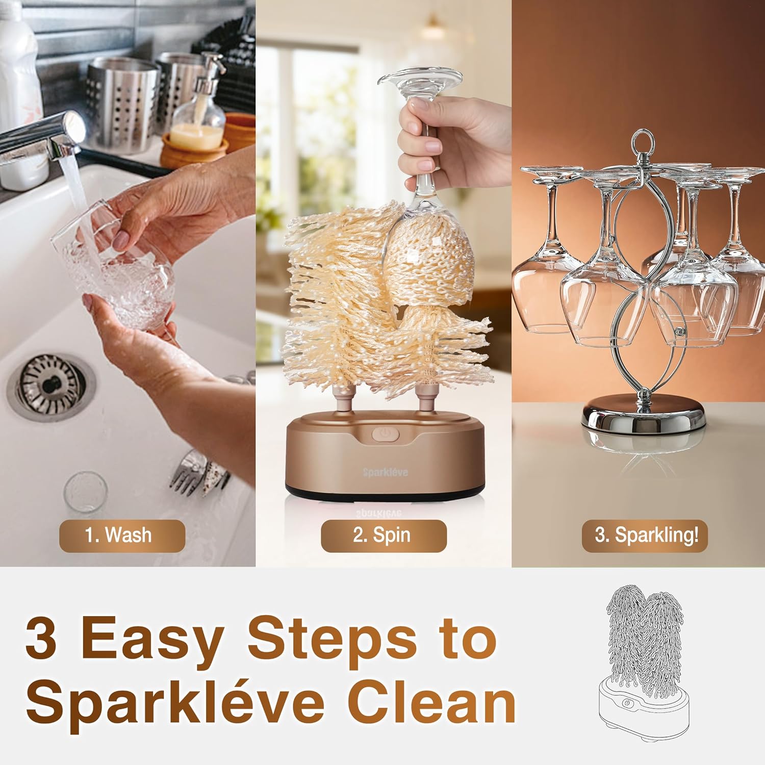 Home Glassware Polisher, World's First Affordable Spinning Glass Polisher, 600 RPM Dries and Polishes, All Glasses, Wine, Bar, Drinking, Best Wet For Sparkling Glassware, Champagne, Premium Painted