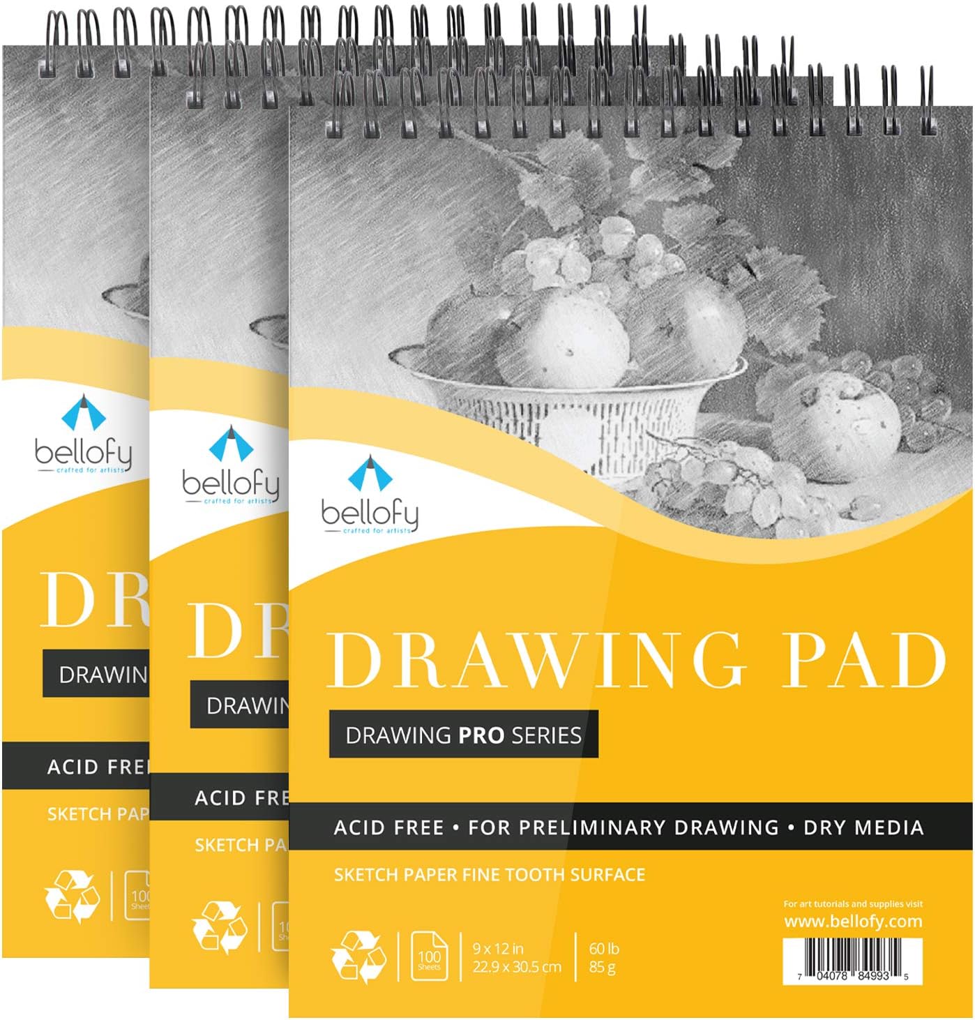 Bellofy 3 x Drawing Paper Pads 9” x 12” 300 Sheets