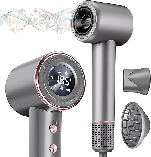 Rudd Secador de pelo con difusor, secador de pelo de alta velocidad con pantalla, motor sin escobillas de 110000 RPM para secado rápido, 200