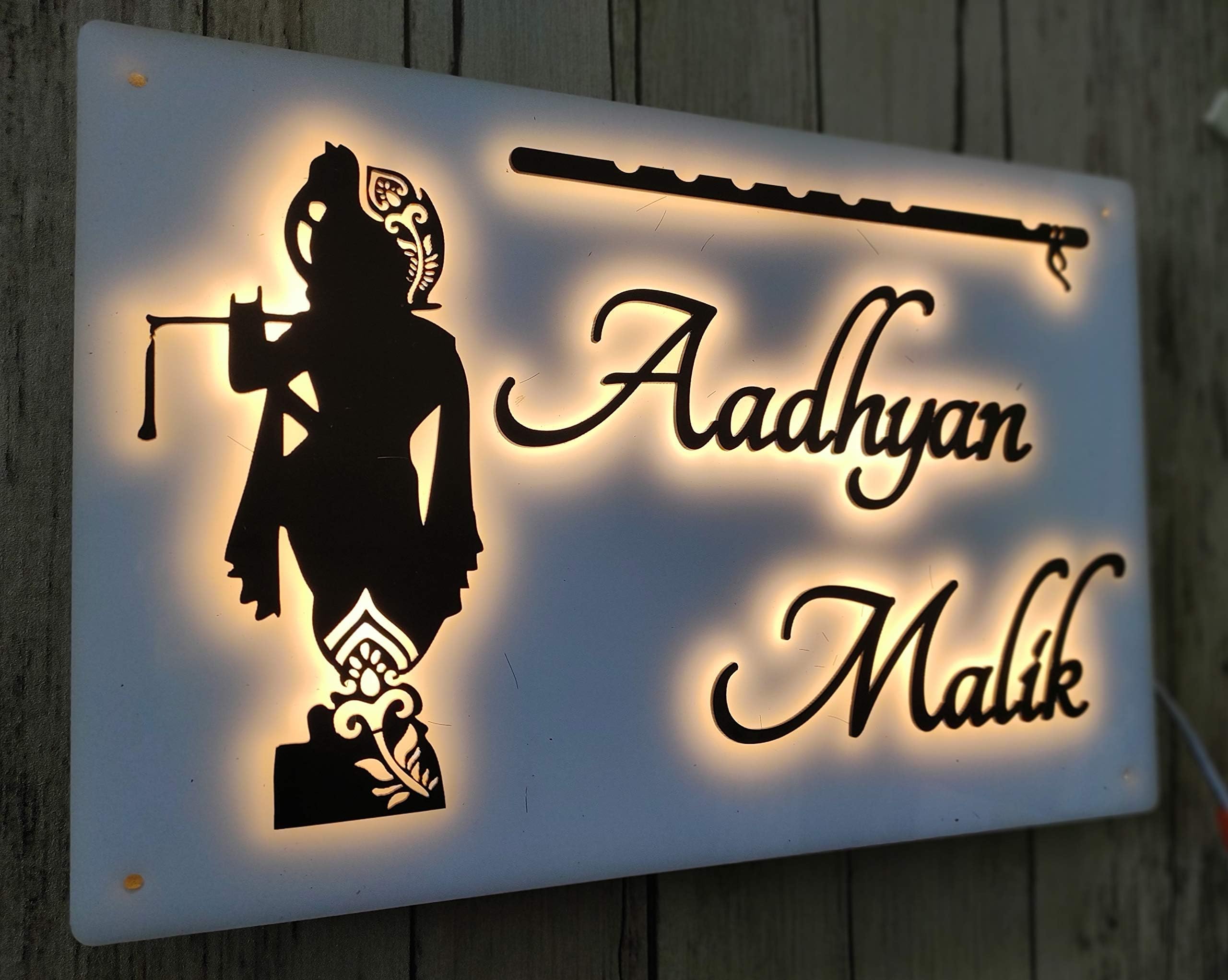 Aarushi Creations Personalised Home Door Name Plate Acrylic With Rose Gold Embossed Letters With Mirror Shine (Size 16X8 Inch, White)(12 X 8 Inch) (Size 12 X 8 Inch)