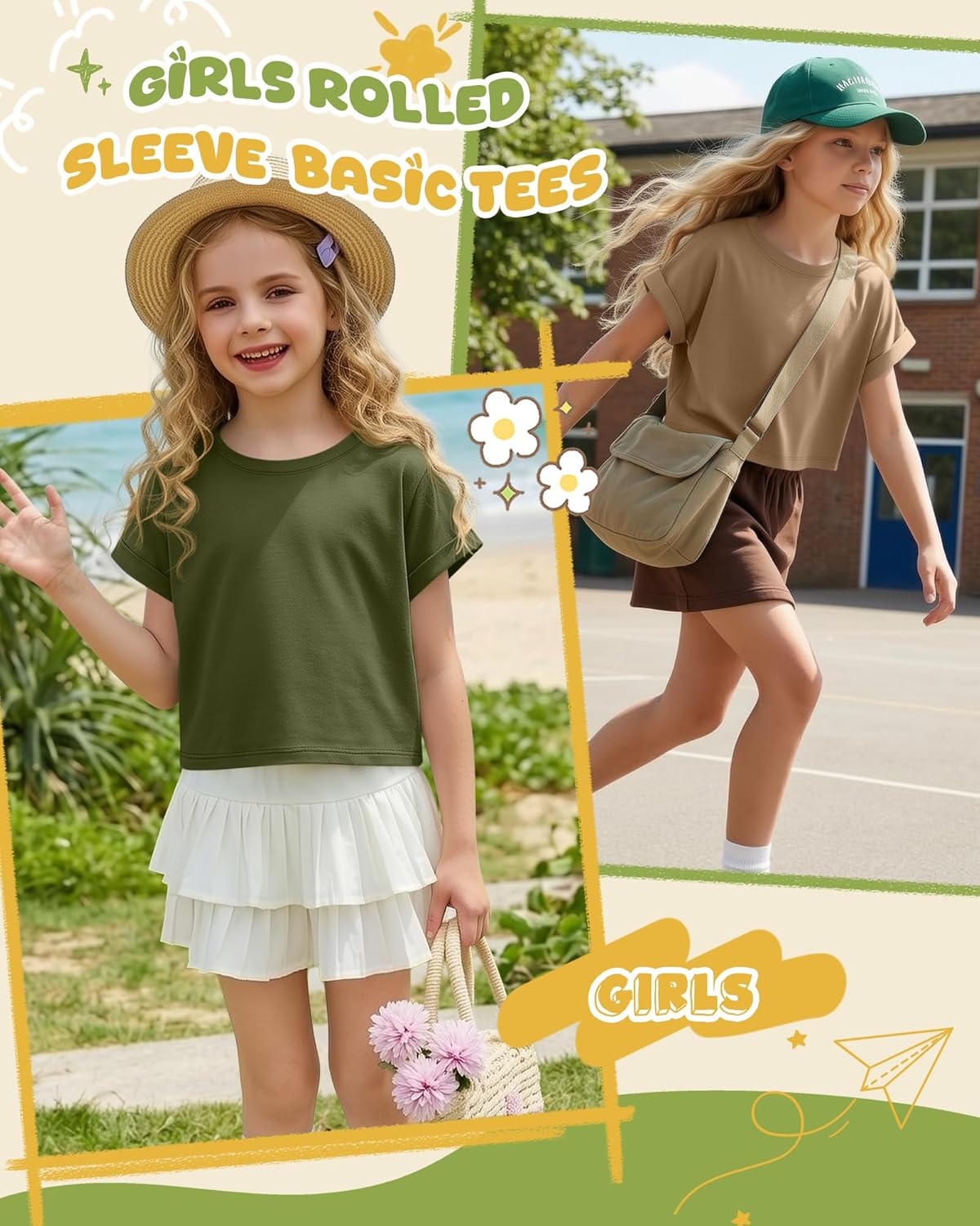 3 Pack Girls Crop Tops Short Sleeve Crew Neck Shirts Kid Athletic Rolled Cuff Tee Fashion Casual Basic Teen Clothes - Image 6