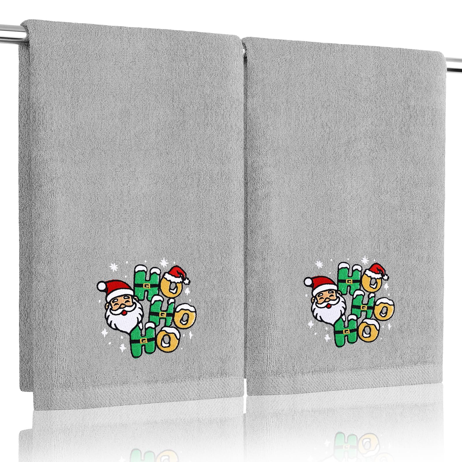 Essuie-mains Père Noël en coton lot de 2 serviettes grises pour cuisine et salle de bain