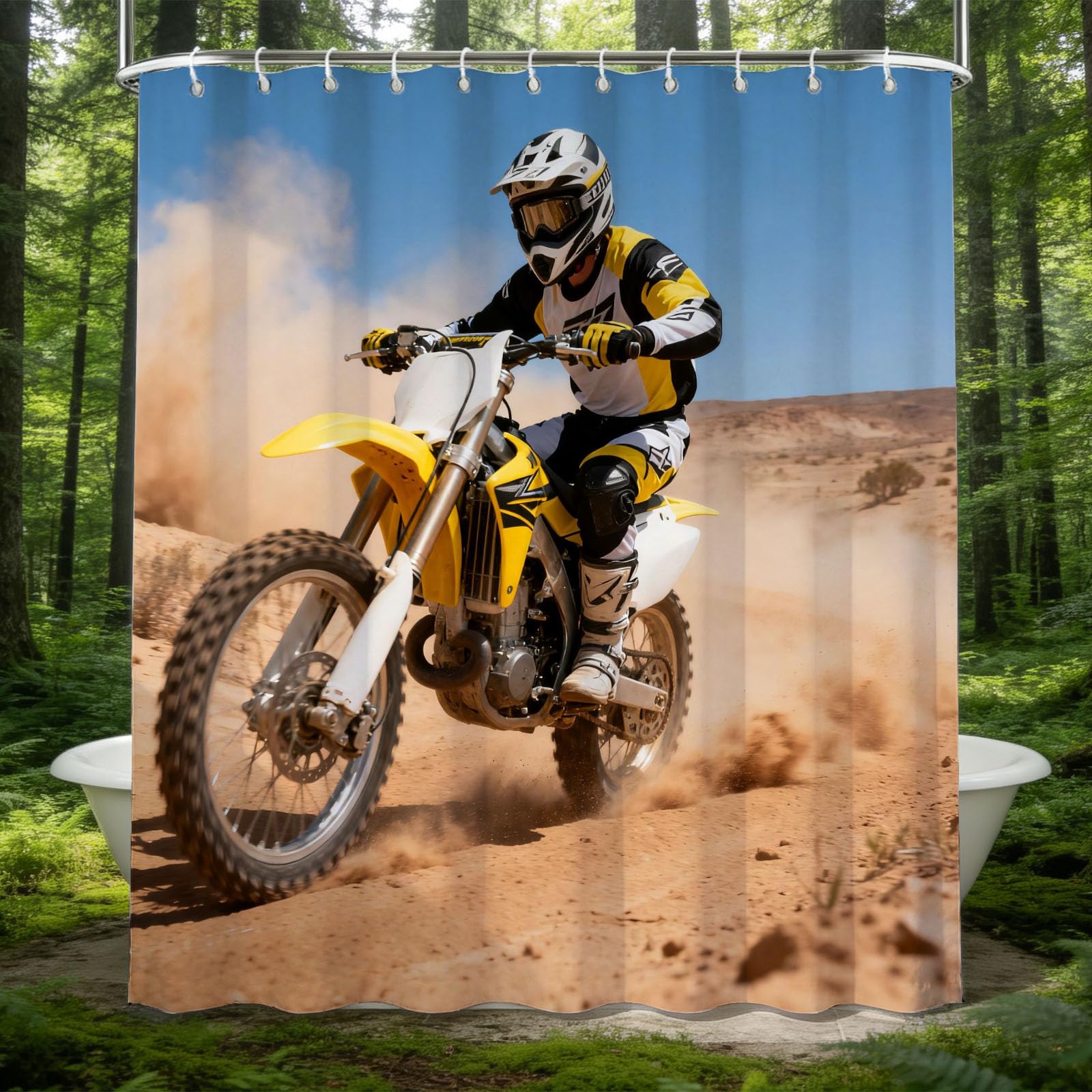 Hongduo 3D Desert Riding Shower Curtain for Stalls Bathtubs Extreme Sport Bathroom Decor Shower Curtain Set Polyester Fabric Waterproof 180x200cm/71X79 Inch with Hooks