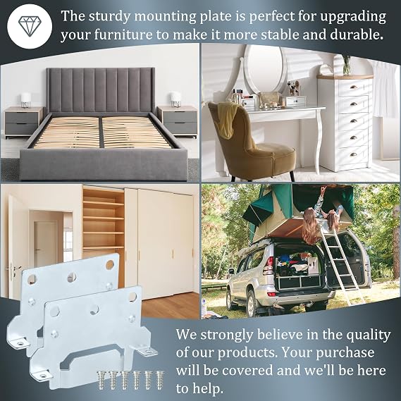Spare Hardware Parts 116791 Mounting Plates Bed Frame Brackets and 105307 Screws Replacement for IKEA Bed Frame Part Compatible with Hemnes Malm Brimnes (2 Mounting Plate and 6 Screws)