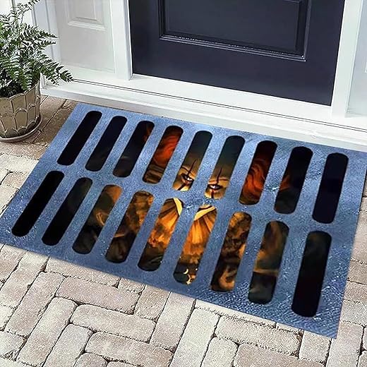 Halloween 3D Illusion Clown Doormat, (19.7 "x 31.4") Halloween Clown Drain Doormat, Indoor and Outdoor Horror Movie Clown Halloween Area Carpet Decoration
