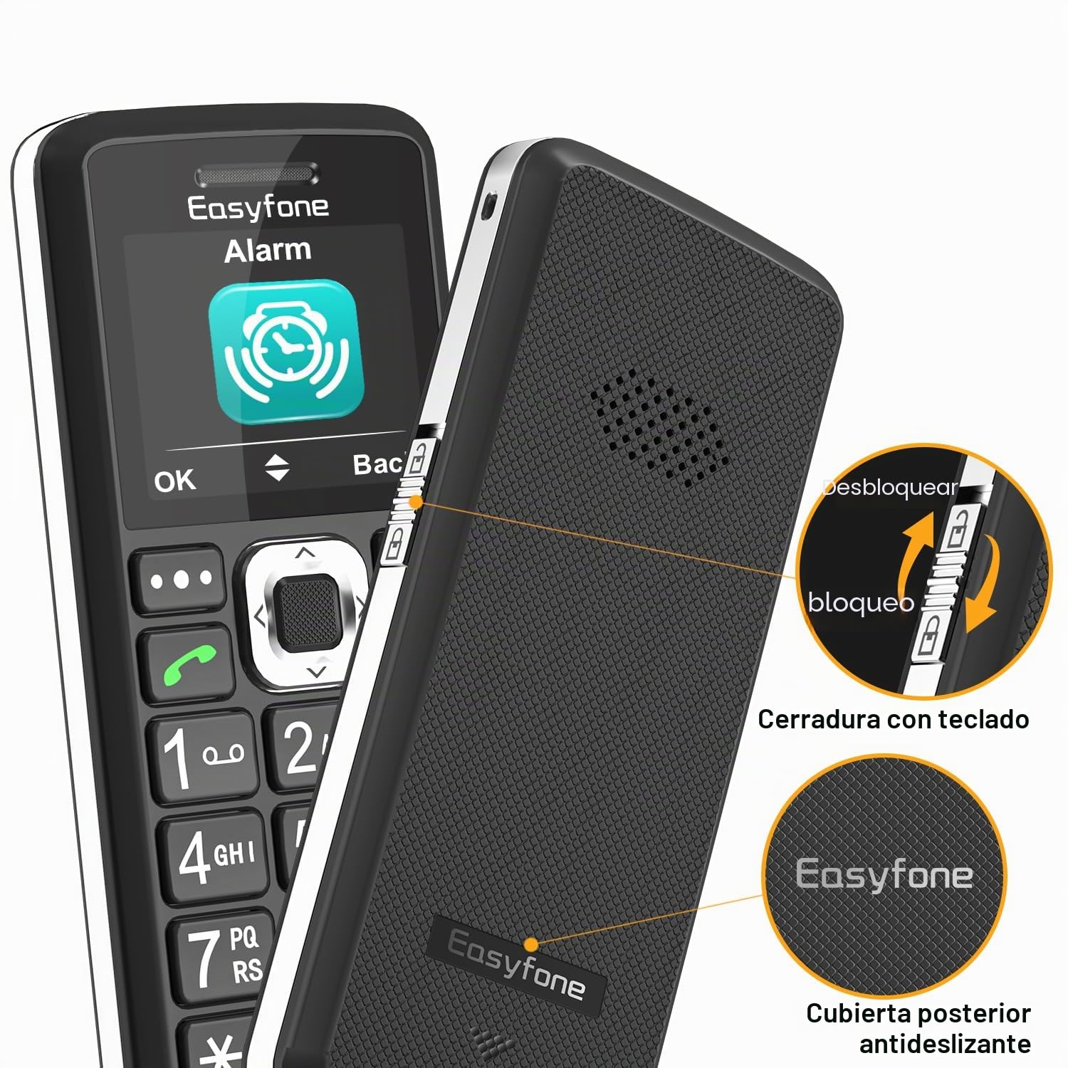 Easyfone T200 4G Teléfono Móvil Basico para Personas Mayores y Niños, Fácil de Usar, Teclas Grande, Batería Grande, Radio FM, Bluetooth y Botón SOS (Negro)