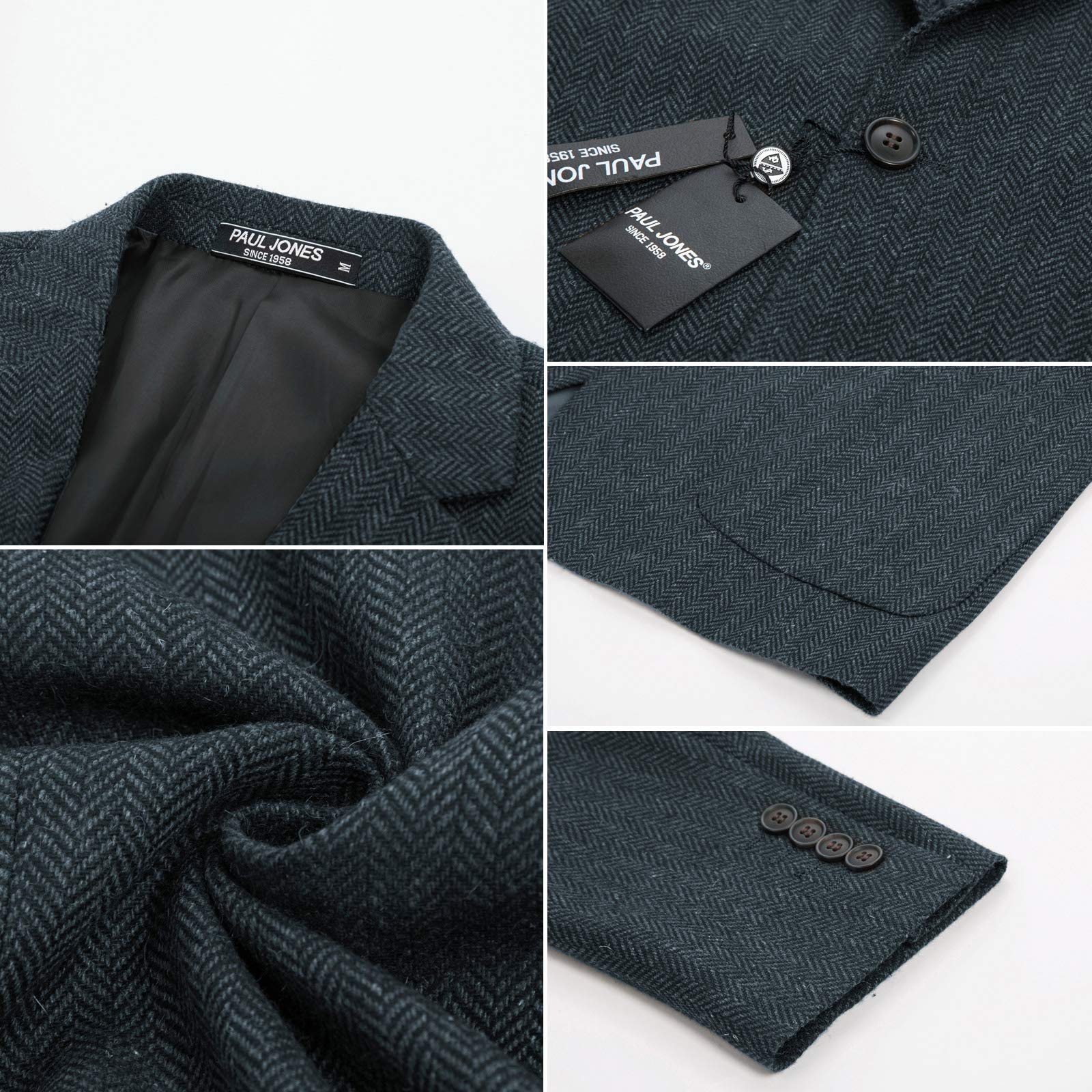 PJ PAUL JONES Sakko Chaqueta de traje, tweed de lana, 2 botones, estilo vintage británico