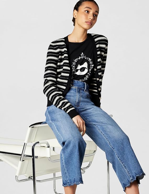 Karl Lagerfeld Women's Scallop Detail Super Stretch Jean