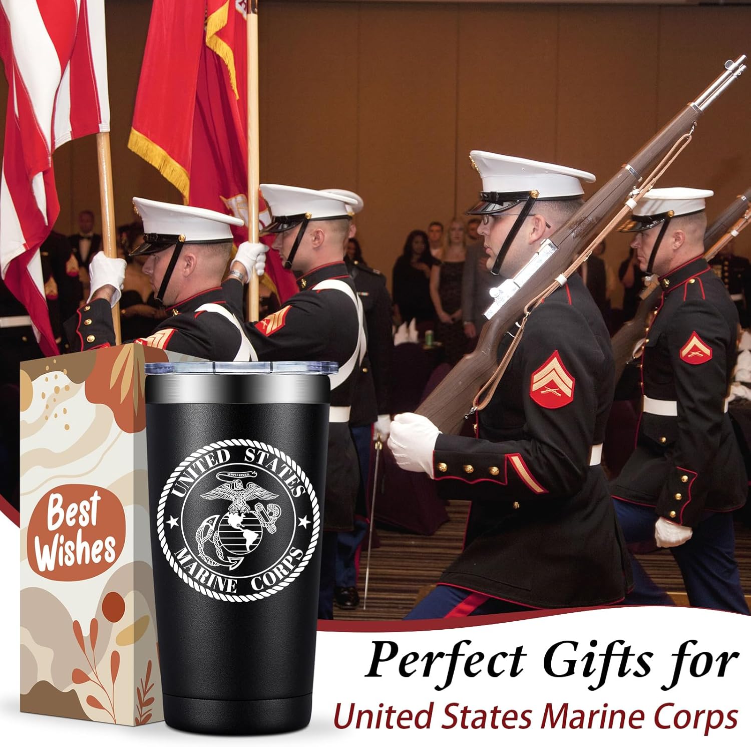 Marine Corps Gifts for Men - USMC Anniversary Christmas Gift for Men - Military Gifts - United States Marine Corps Tumbler Cup 20 oz - Image 2