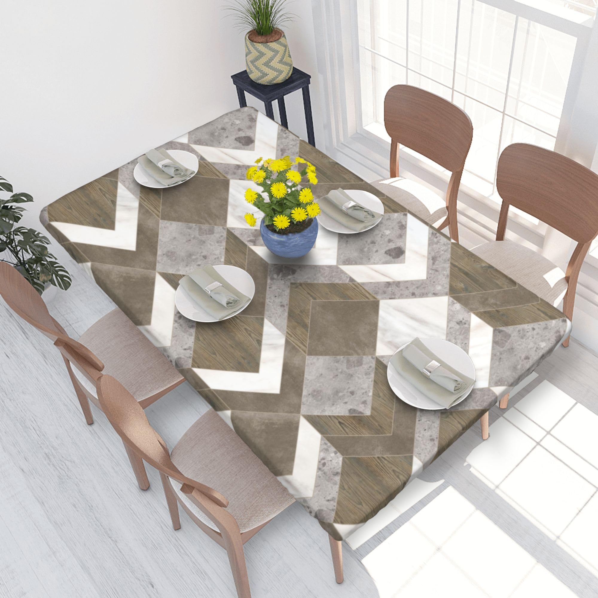 Nappe extensible motif géométrique 76x122 cm étirable blanche