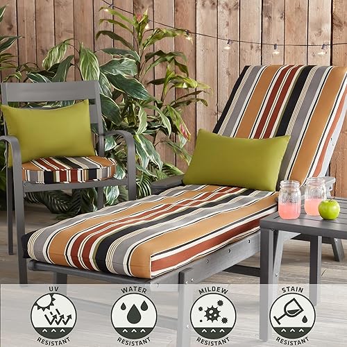 Miniatura 5 de Greendale Home Fashions Cojín reversible para silla de salón para exteriores, color espresso a rayas
