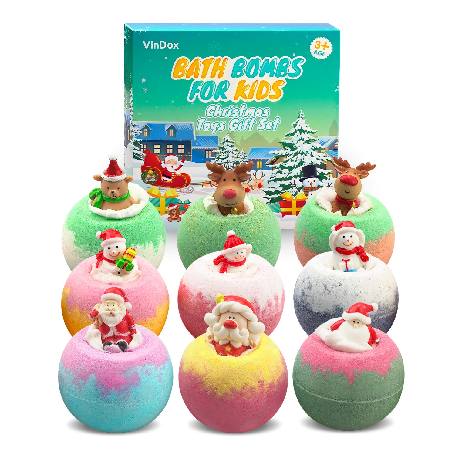 Bath Bombs for Kids with Surprise Toys Inside,Bubble Bath Fizzies Gift Set with Santa Claus,Elk& Snowman,Handmade Organic Bath Bombs with Essential Oils,Christmas Gifts for Woman,Girls,Boys