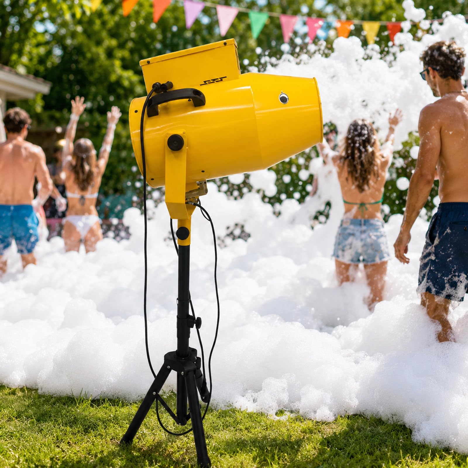 lilishangmao Foam Machine, Foam Blower with Stable Telescopic Tripod, 3-5 m Wide Coverage and Rich Foam Output for Birthday Party, School Event and Outdoor Carnival, Poolside Event Rentals Yellow