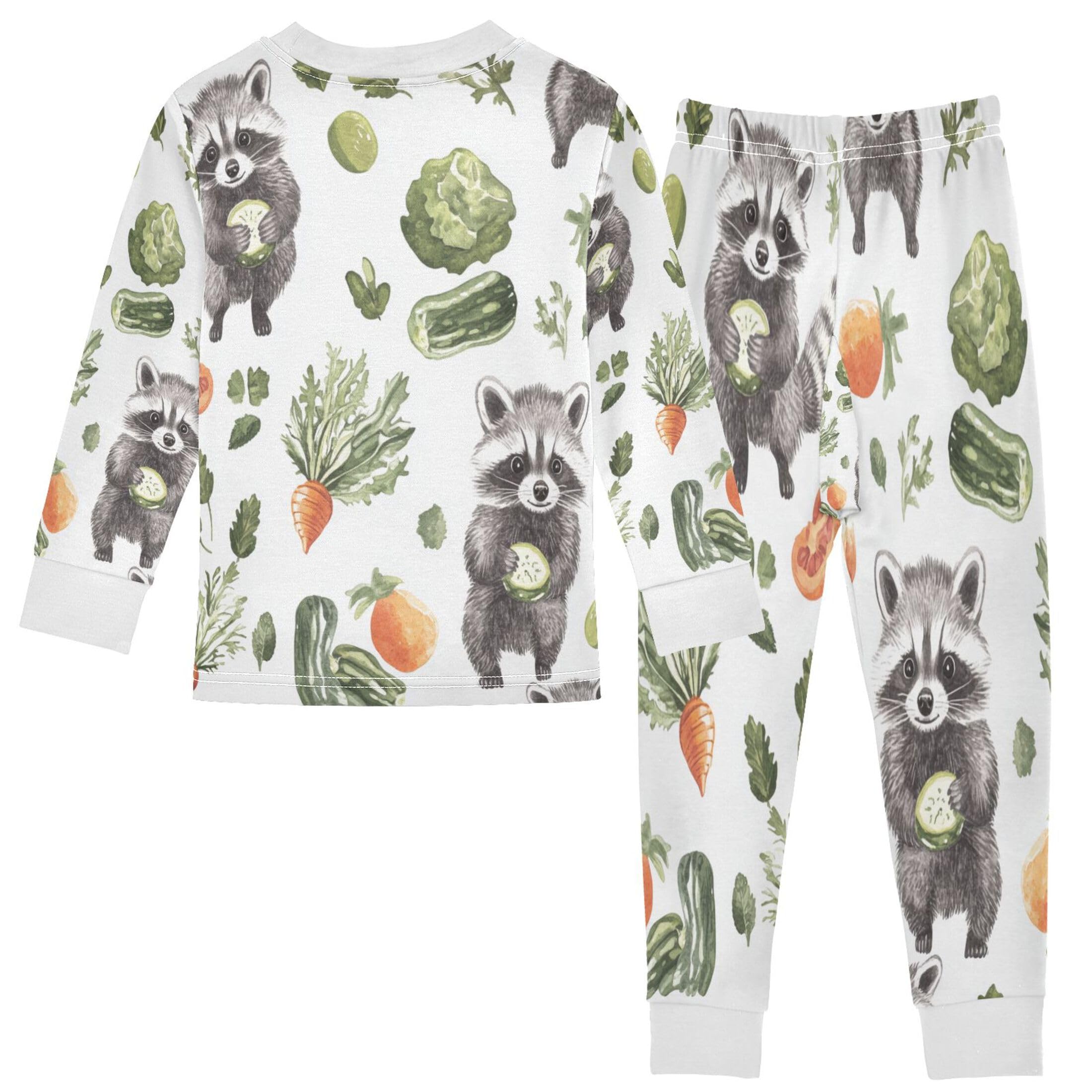 Vozoza Raccoons Vegetable Pajama Sets Long Sleeve Top with Pants Cotton Soft Sleepwear 2 Piece Pjs Set Size 5T Multicolor
