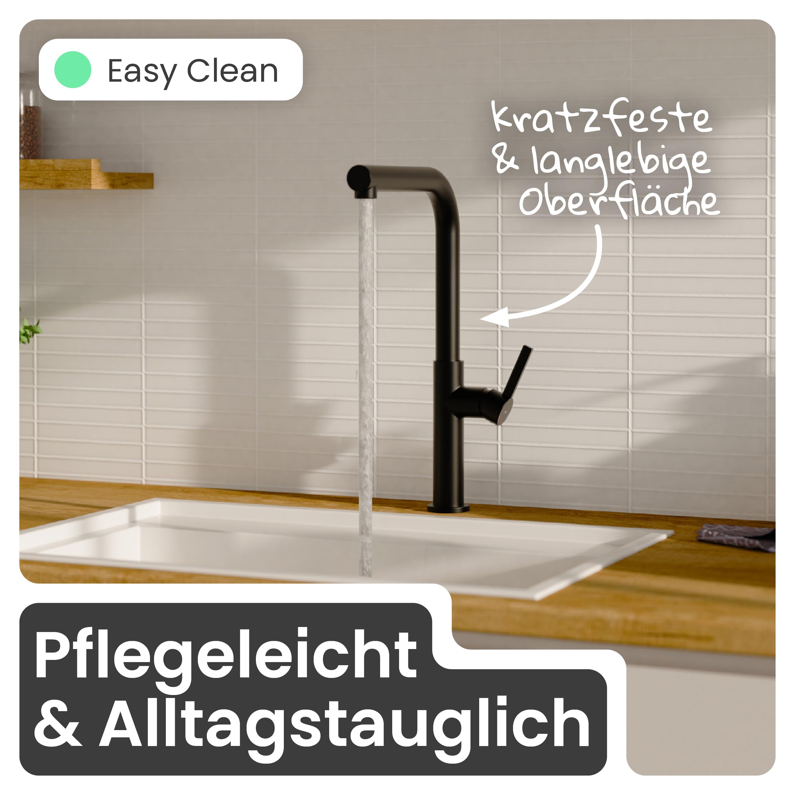 instmaier Cassia | Küchenarmatur | Hochdruck | ausziehbar | Schwarz | Wasserhahn Küche | Mischbatterie | mit herausziehbarem Auslauf | schwarz matt | 360° schwenkbar | instmaier Cassia |