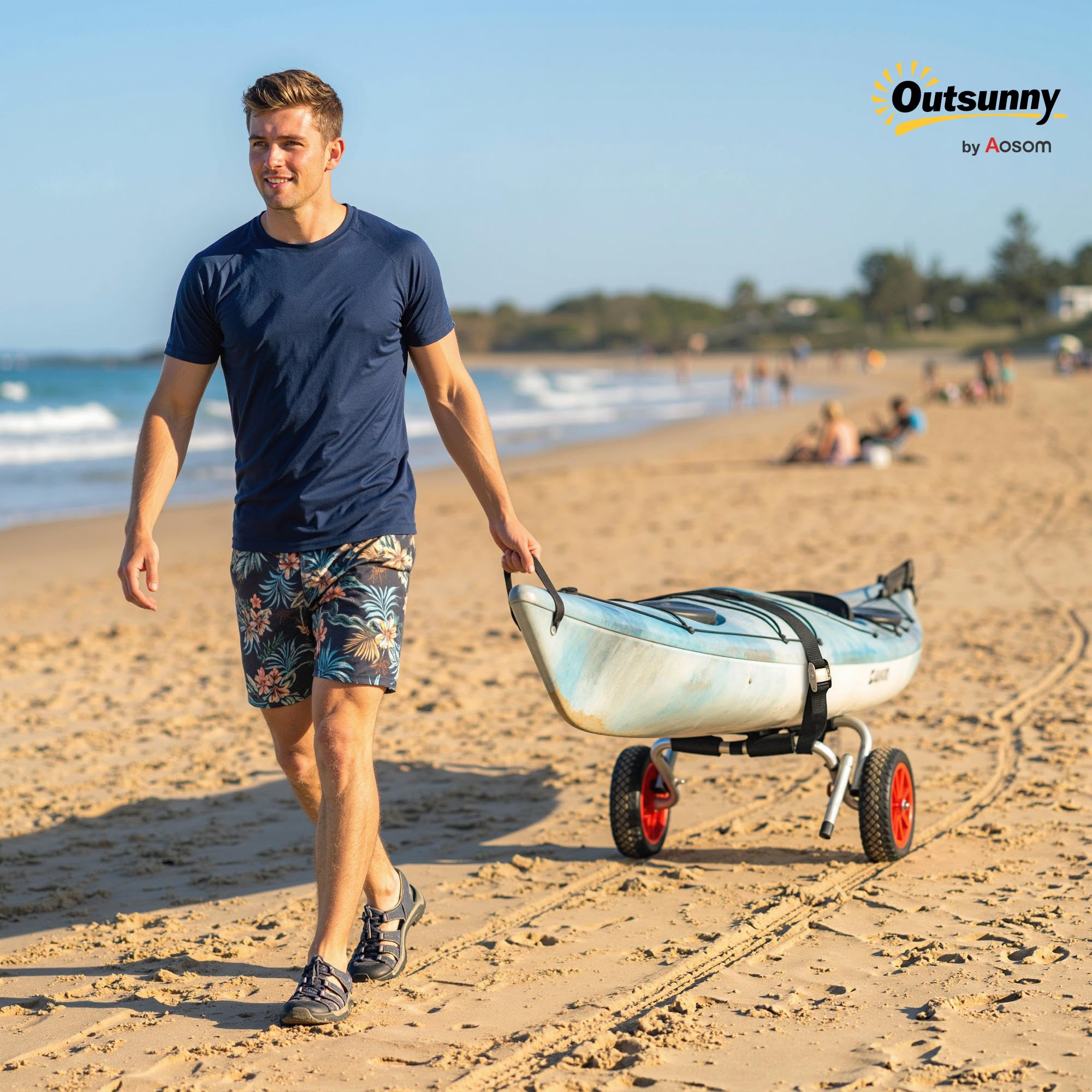 Outsunny Transportwagen Klappbar Alu Kajakwagen bis 70 kg mit Spanngurten und luftlosen Stollenreifen, Bootswagen Surfwagen Kanuwagen Bootstrailer Trolley für Schlauchboot
