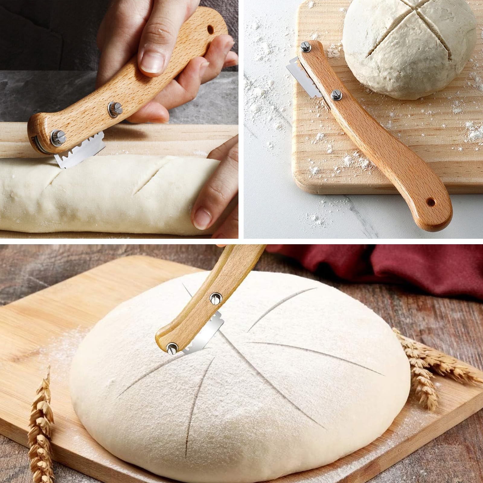 Cuchillo de Panadero, Cuchillo para Masa Pan, Herramienta de Corte de Pan, Cuchilla Panadero Greñar Pan, Cojo de Puntuación de Pan, con 5 Cuchillas de Repuesto, para Tallar Pan de Masa, Hornear Pan