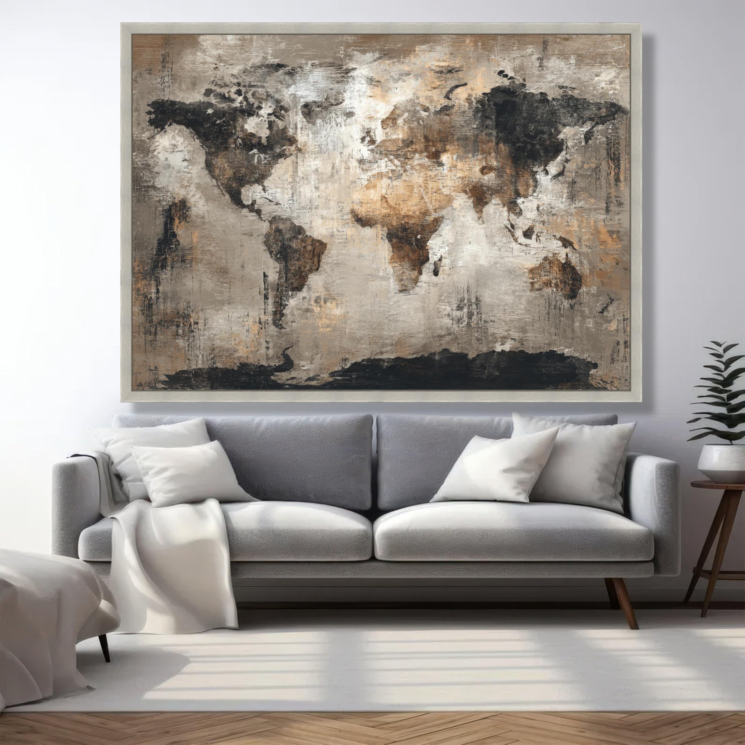 XINBAO Vintage-Landkarten-Leinwandbild, neutrale Erdtöne, Reisedeko, Landkarte im rustikalen Stil, Dekoration für Zuhause oder Büro, fertig zum Aufhängen (50 x 70 cm/rahmenlos)