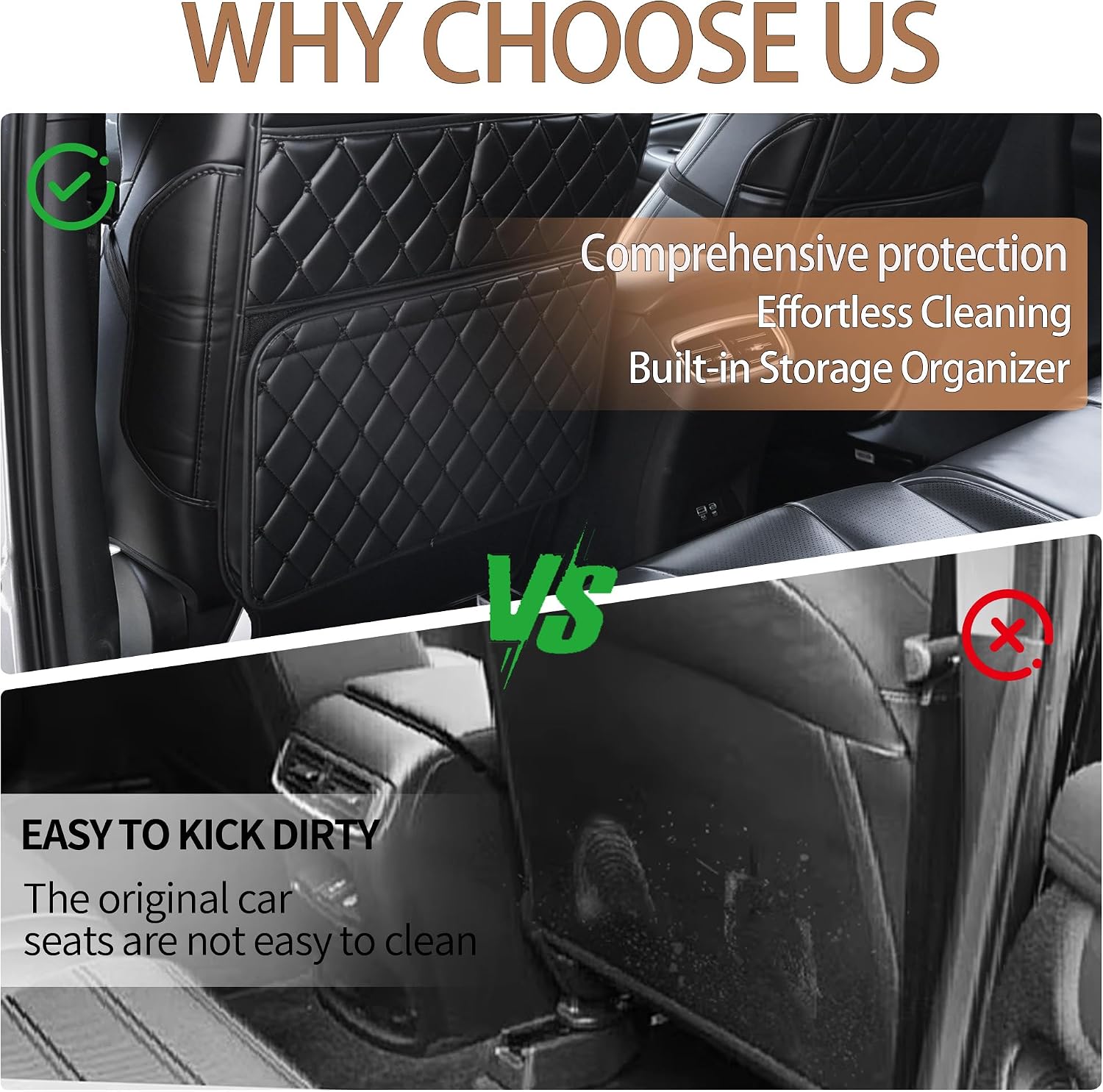 2 Pack Seat Back Protector, Kick Mats Back Seat Protector for Kids Feet Car Seat with Car Back Seat Organizer, Seat Back Protector Cover for Back of Front Seats - Protect against dirt and scuffs
