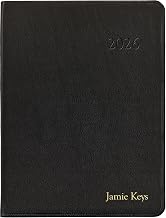 Personalized 2026 Leather Desk Diary Planner - Custom Name Embossed Agenda by Graphic Image, 7x9", Bound in USA - Black Traditional Leather