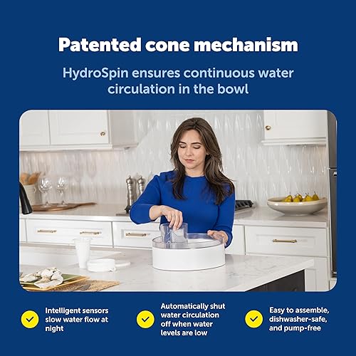 Miniatura 6 de PetSafe Outlast - Fuente para gatos, fomenta la hidratación saludable, diseño sin bomba con tecnología HydroSpin, cuenco de agua automático para