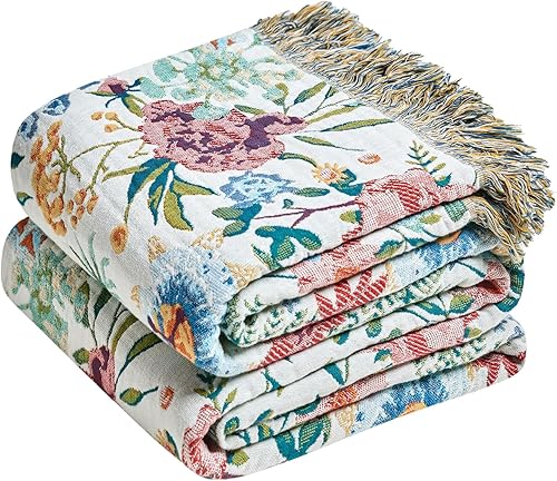 Miniatura 14 de Manta de arrullo Boho - 50"x60" 100% algodón ultra suave y ligera, manta de otoño de 4 capas transpirable, mantas de muselina para cama y sofá,