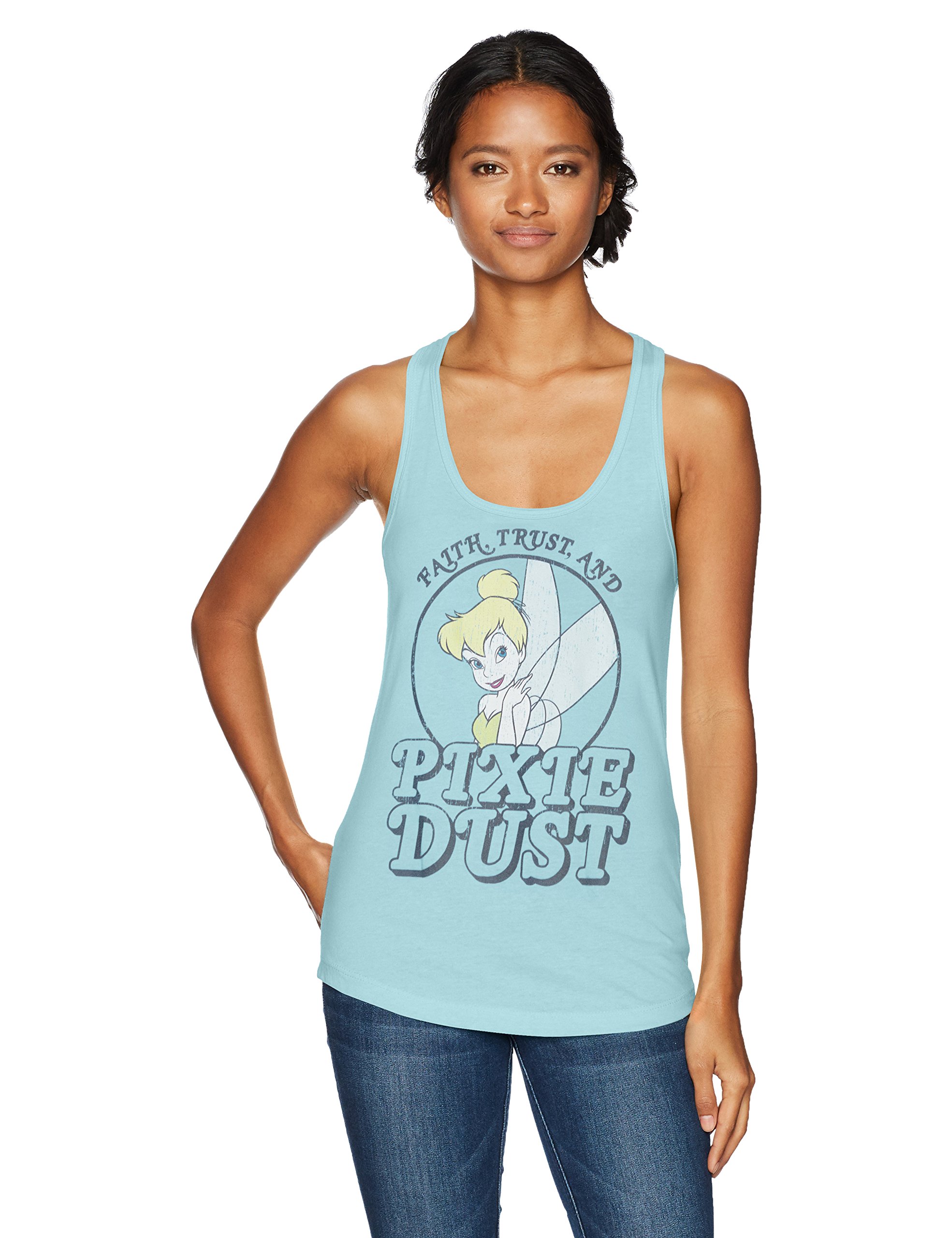DisneyWomen's Faith Trust Pixie Dust Tinkerbell Racerback Graphic Tank Top T-Shirt