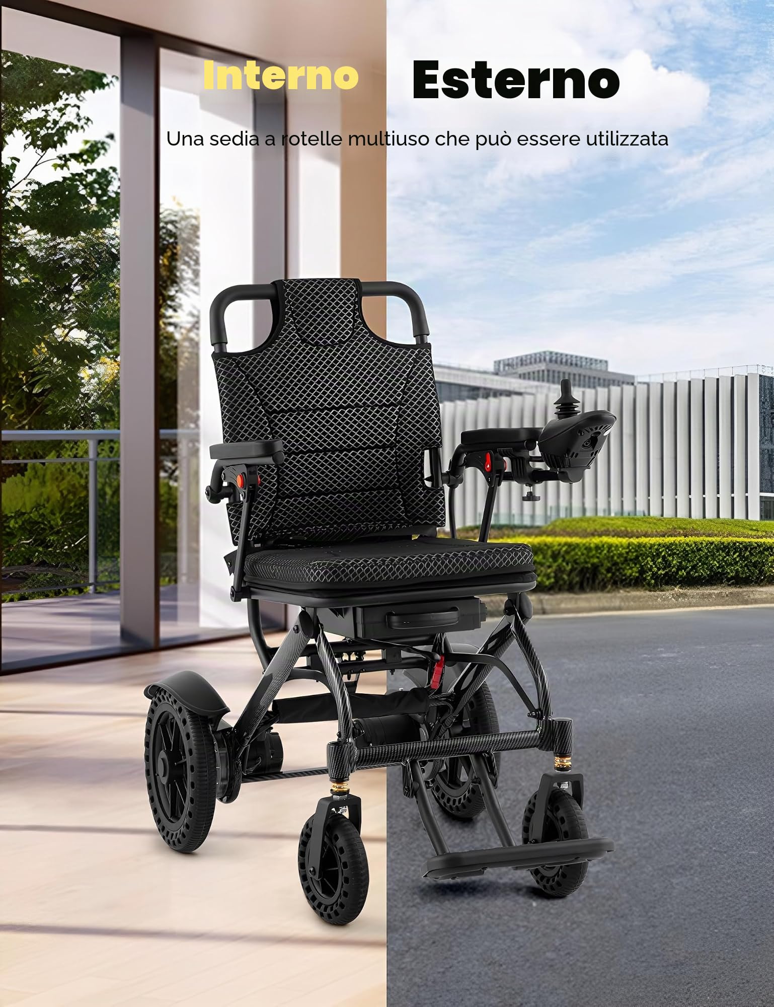 Scooter elettrico per sedia a rotelle, sedie a rotelle elettriche per adulti, pieghevole, con batteria al litio rimovibile da 10 Ah e potente motore da 500 W, portata 20 km, design compatto e adatto