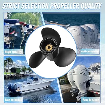 Outboard Boat Propeller 10 1/4X10 10 1/4X11 10 1/4X12 10 1/4X13 10 1/4X14 Aluminum Propeller fit Suzuki Engines DT20 DT25 DF25 DT30 DF30 10 Spline Tooth 3 Blades RH (10 1/4X14)