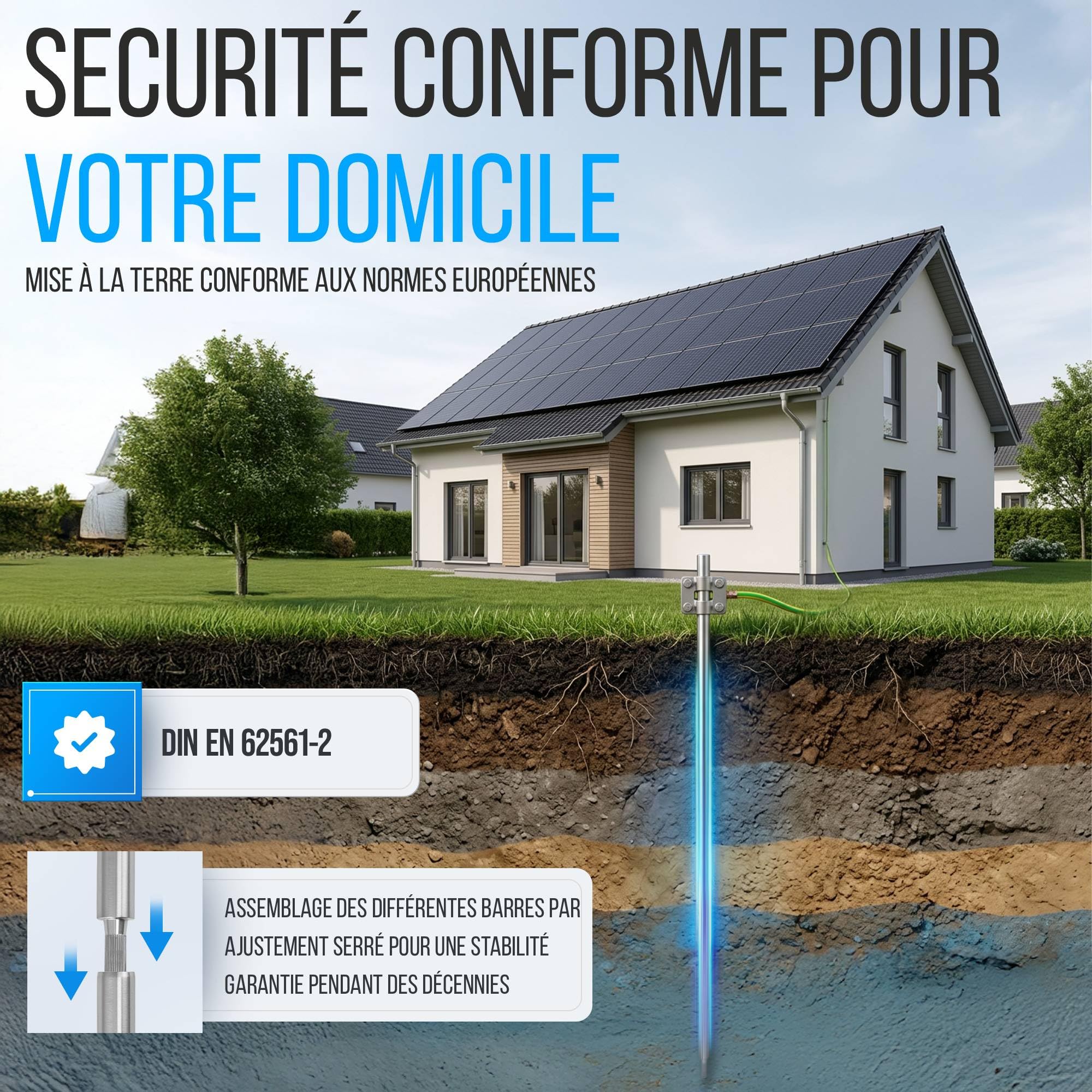 GRAFT kit d'électrodes de terre en V4A | perches 4x 1 m | Ø 20 mm | Avec enfonceur SDS-Max + borne | Syst. PV paratonnerre | Mise à la terre | Mise à la terre individuelle | Piquet