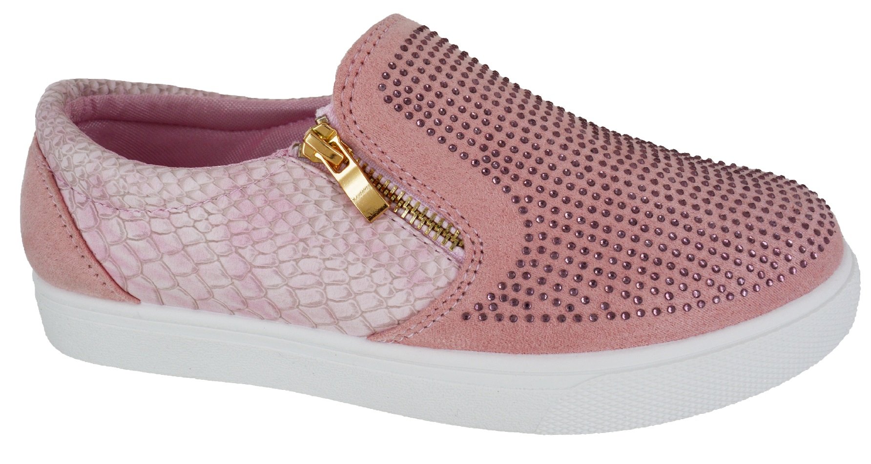 Ladies Womens Flat Slip ON Studded Zip Fashion Sport Shoes Trainers Size  3-8 New