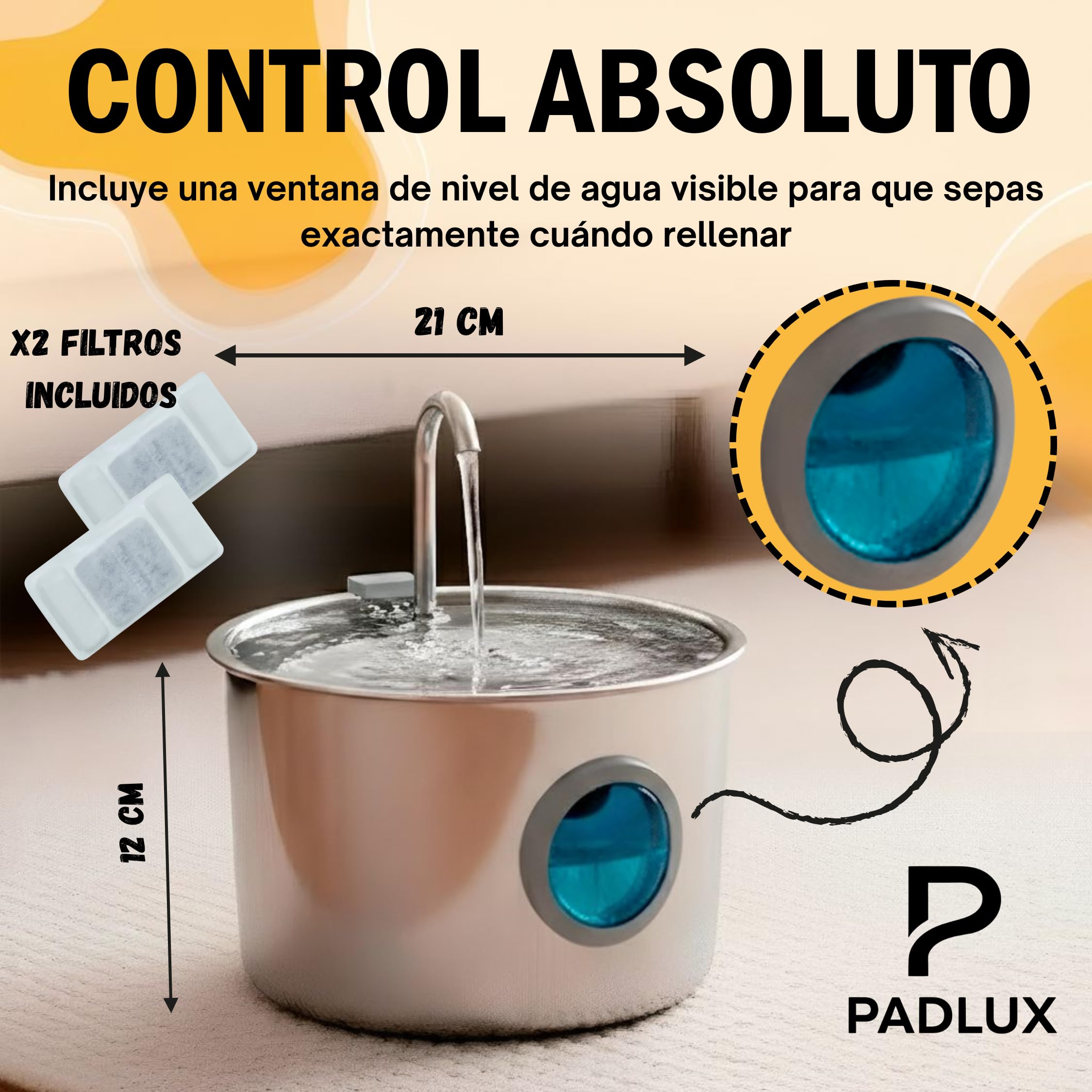 Fuente para Gatos de Acero Inoxidable 3,2L Automático – Bebedero Silencioso de Bajo Consumo con 2 Filtros y 3 Esponjas | Dispensador para Mascotas | Fuente de Agua para Gatos Premium