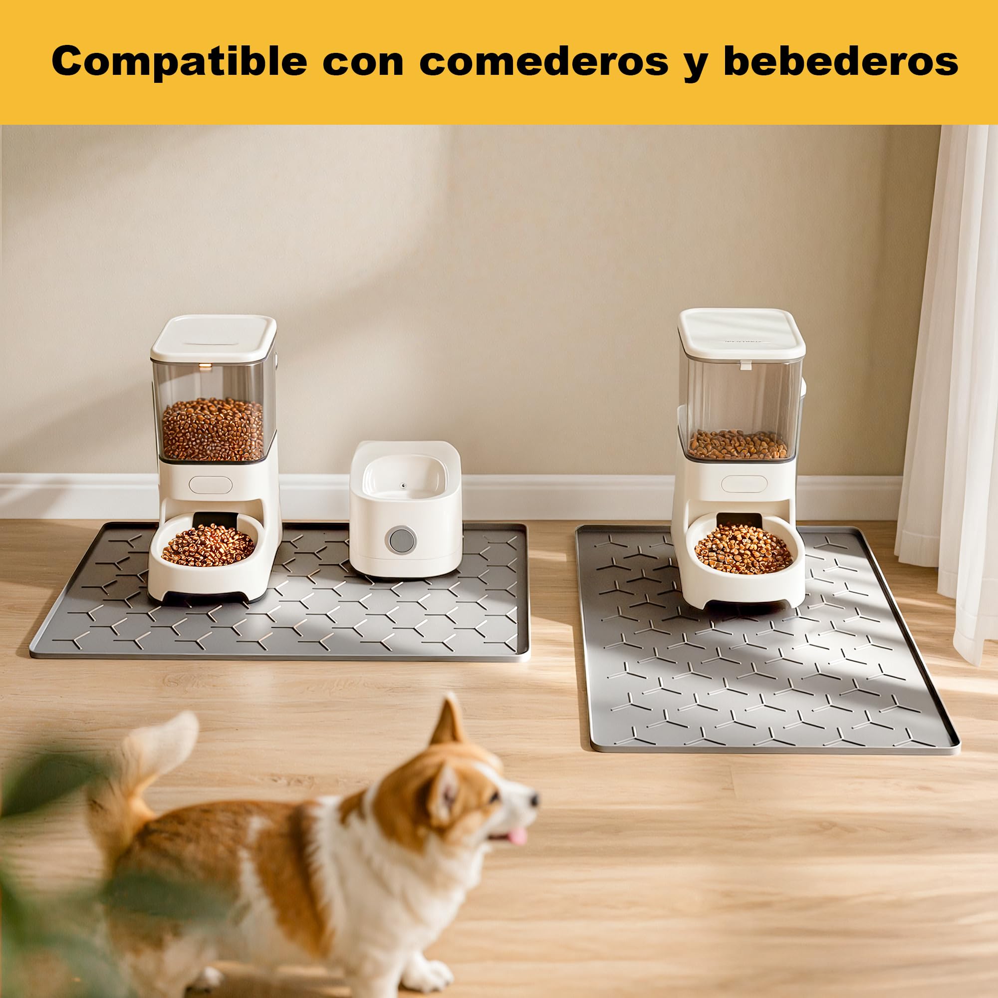 Pieviev Alfombra Comedero de Perros y Gatos 40x60 cm, Alfombrilla para Cuenco de Silicona, Material Apto para Uso Alimentario, Impermeable y Antideslizante, Gris Claro