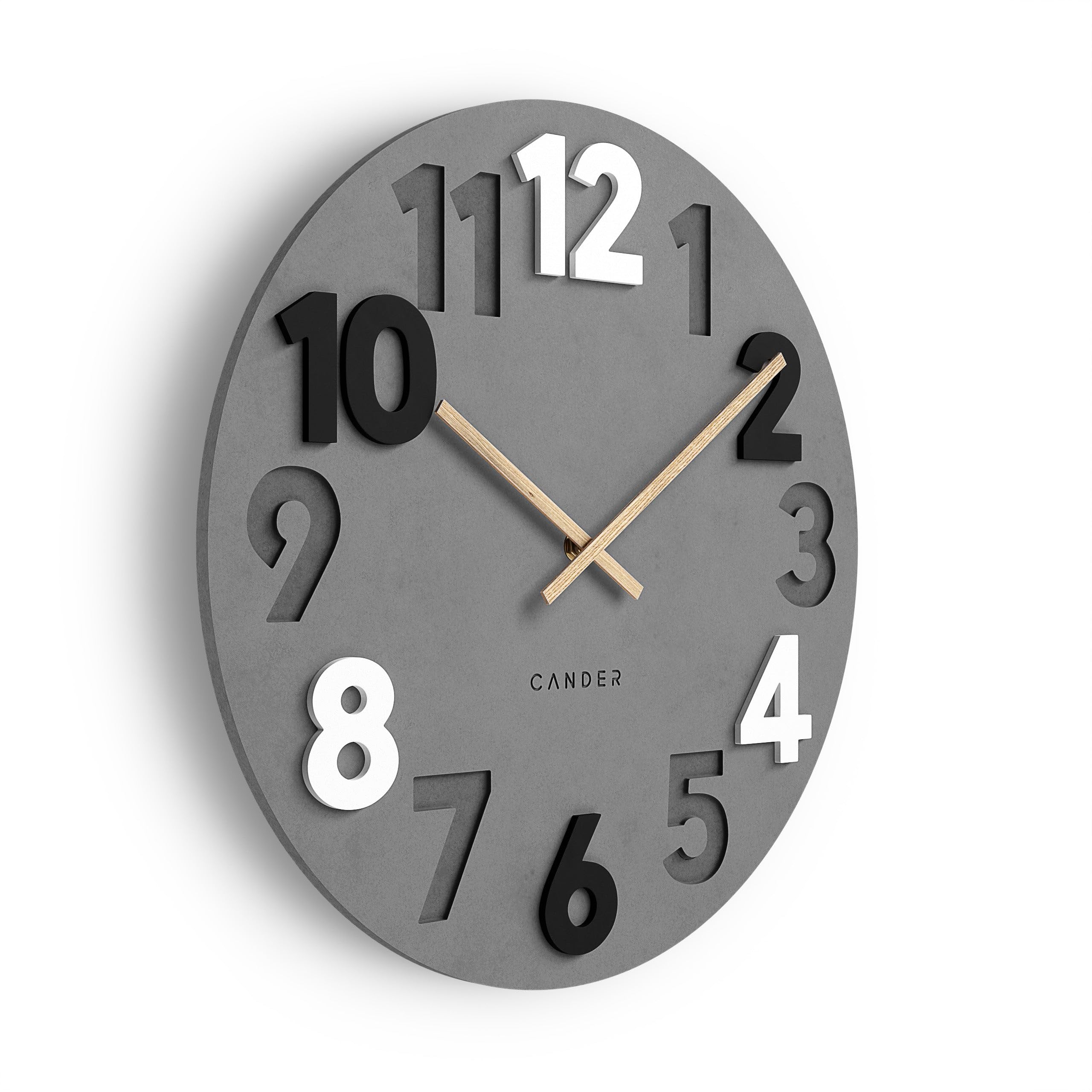 Cander Berlin MNU 2840 N XXL Horloge murale en MDF silencieuse sans bruit de tic-tac 40 cm pour salon moderne vintage avec aiguilles en bois Gris
