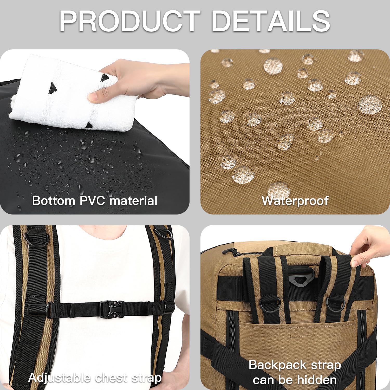 TUGUAN Bolsa de Viaje Grande 100L XL para Hombre y Mujer Bolsas Deporte Extra Grandes XXL con Mochila Función Fin de Semana Camping Duffle Bag Equipaje Mano, Marrón