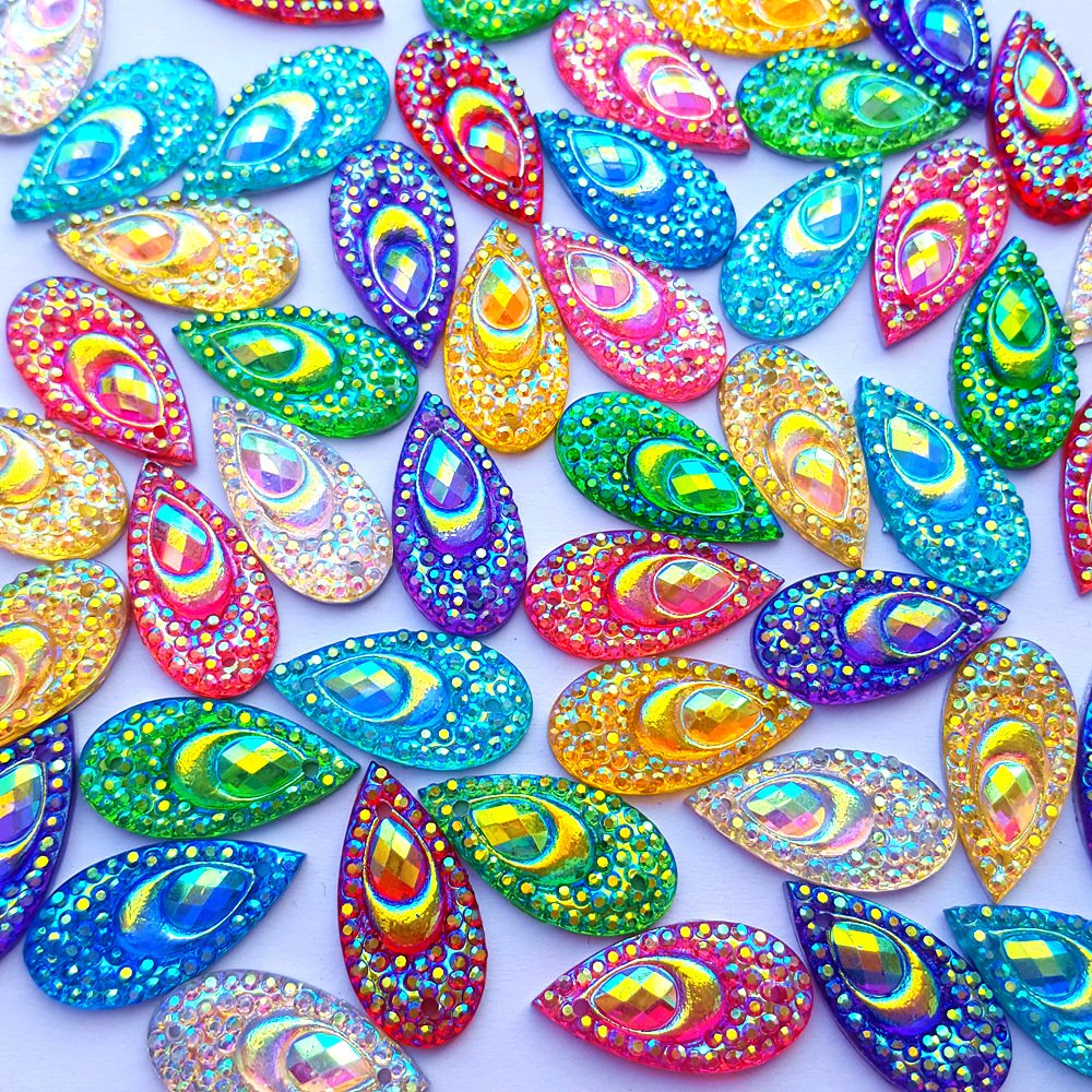 100-Pack Mixed Color AB Crystal Rhinestones – 10x20mm Faceted Drop Shape With 2 Holes For Sewing