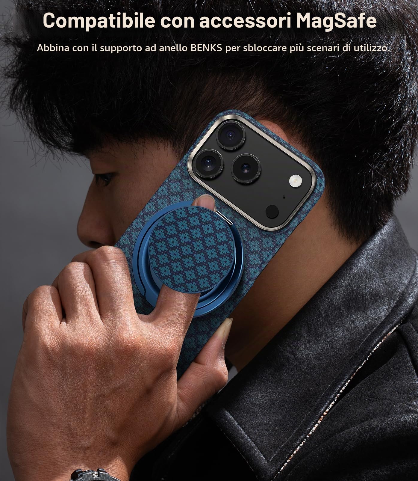BENKS ArmorGrid ArmorAir per iPhone 17 Pro Cover Magnetica, Compatibile con MagSafe, Ultra Sottile Custodia in Fibra Aramidica Kevlar, Leggera e Resistente, Blu Azzurro