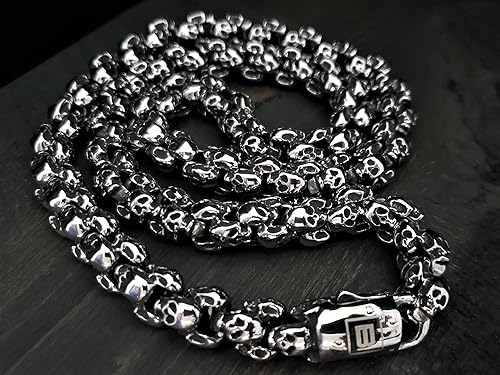 Miniatura 3 de Birch & Bliss Blackstatic Collection - Collar de eslabones de calavera en caja de regalo de metal, acero inoxidable sólido de grado marino 316L, 26