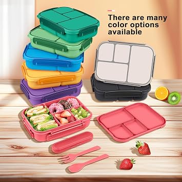 Amathley Lunch Box Kids,Bento Box Adult,Leakproof Lunch Containers for Adults/Kids/Toddler,1200ML-4 Compartments Bento Boxes with Utensil,Microwave & Dishwasher & Freezer Safe (Pink Berry)