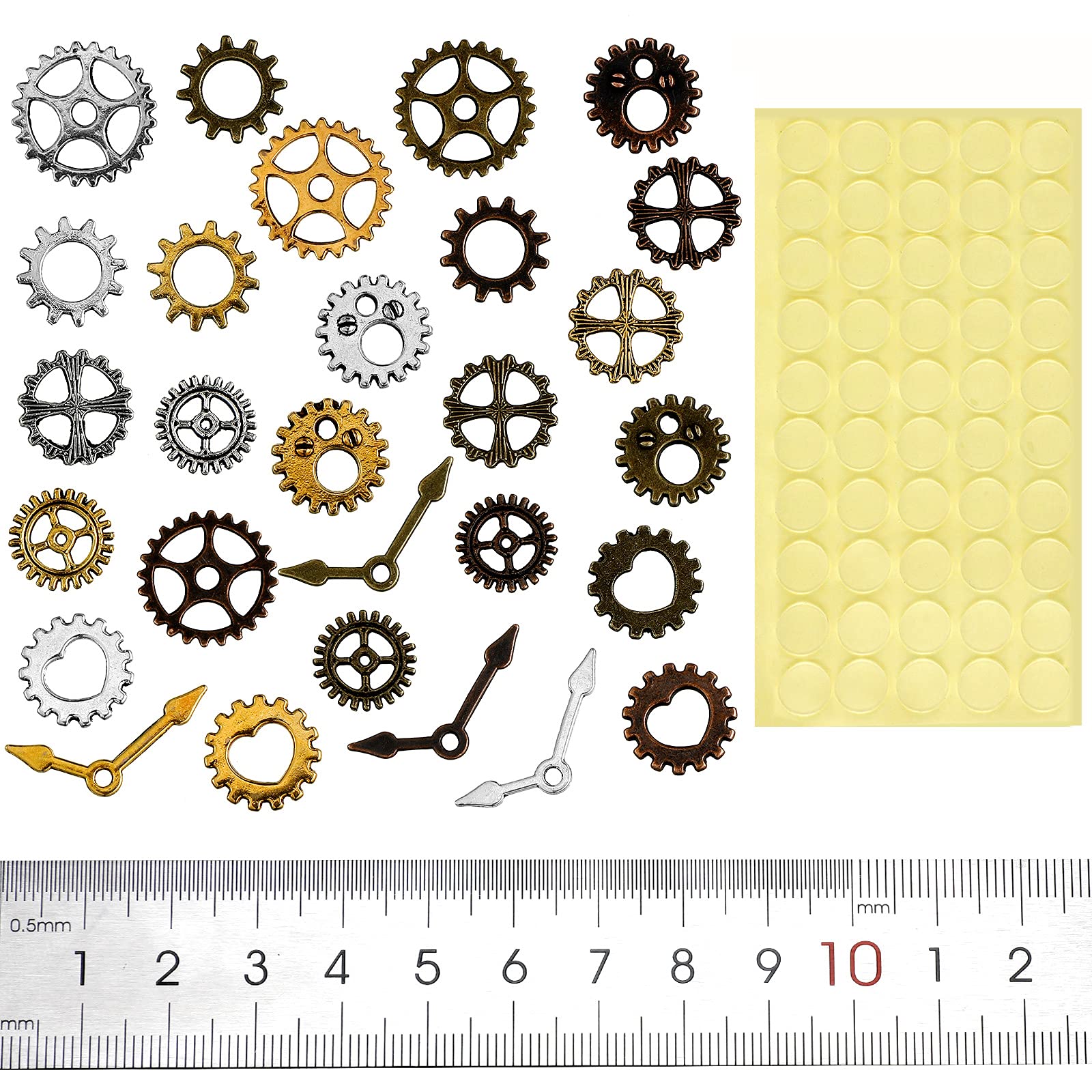 28 Pieces Steampunk Eye Decals Antique Metal Steampunk Accessories DIY Assorted Color Steampunk Gear Cog Wheel with 50 Self-Adhesive Silicone Glue Point Dots for Party Supplies Clothing Dress Up - Image 2