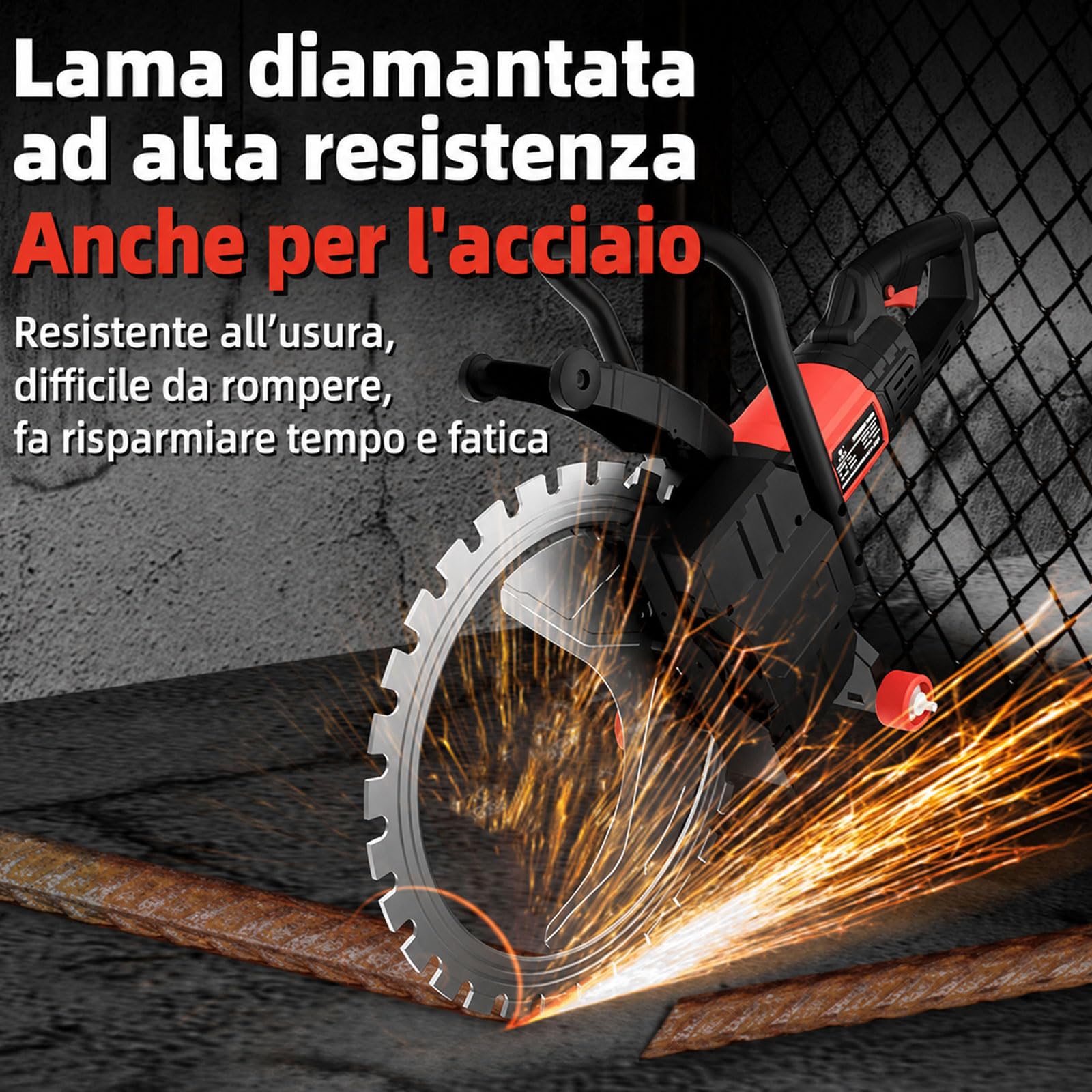 Sega Cemento Elettrica 16", 9800W, Sega Ad Anello profondità 300mm, Acqua Antipoilvere, 3000 Giri/min. per Cemento, Granito, Mattone, Pietra E Armatura