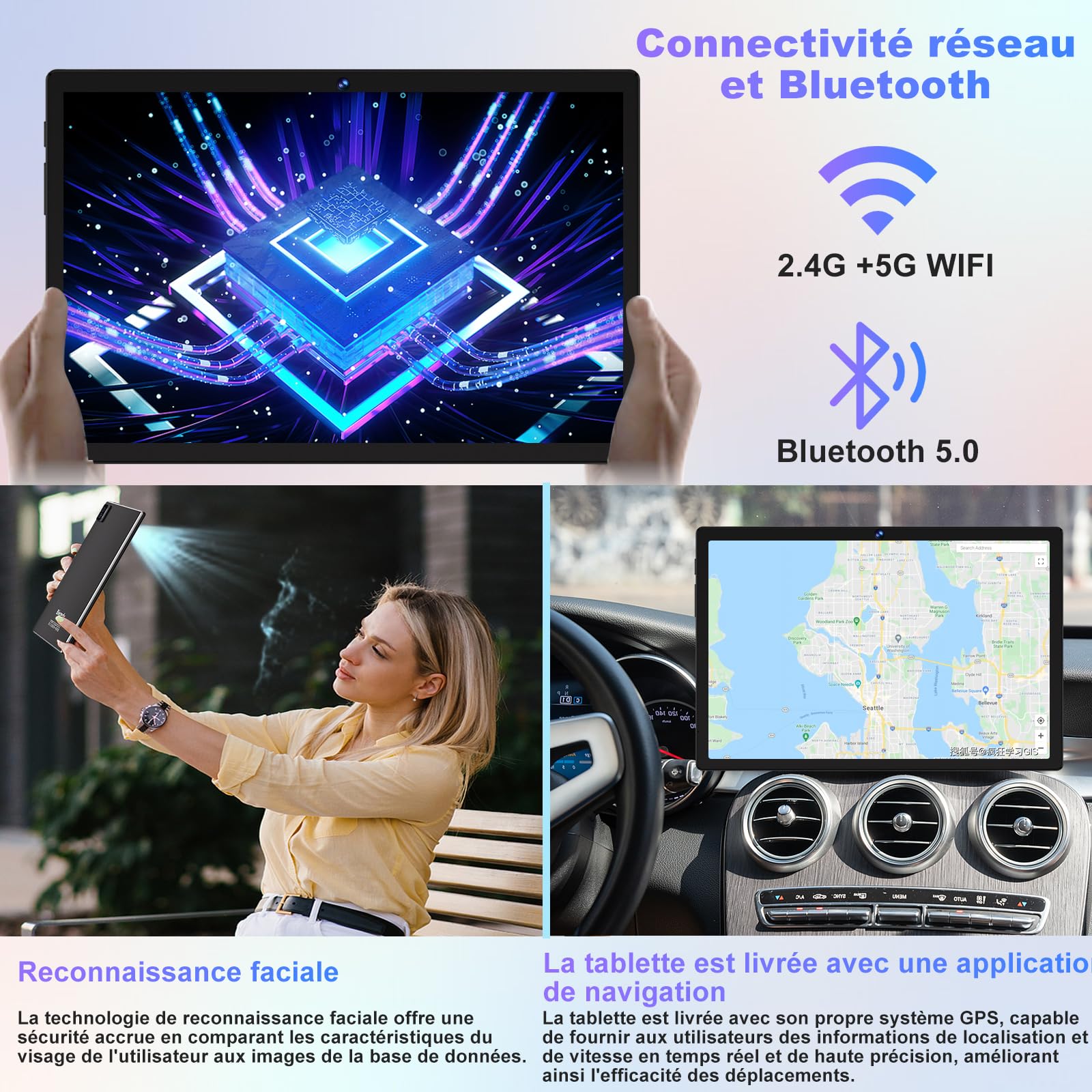 2026 Dernière Tablette Android Gemini AI, Tablette 10 Pouces 22Go RAM + 128Go ROM(TF 2To), avec 5G WiFi Octa-Core 2.0GHz, 8000mAh, GPS, Widevine L1, Tablette Tactile Noir