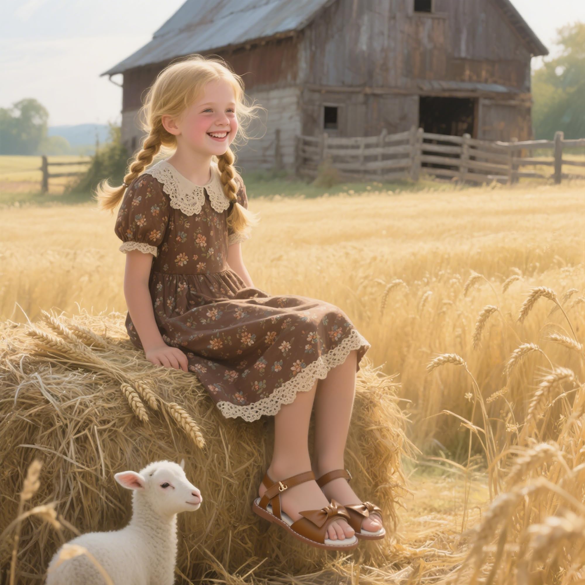 THEE BRON Toddler Girl Dress Sandals Sandalias para Nias(AA546 Little Kid,Brown/13M)