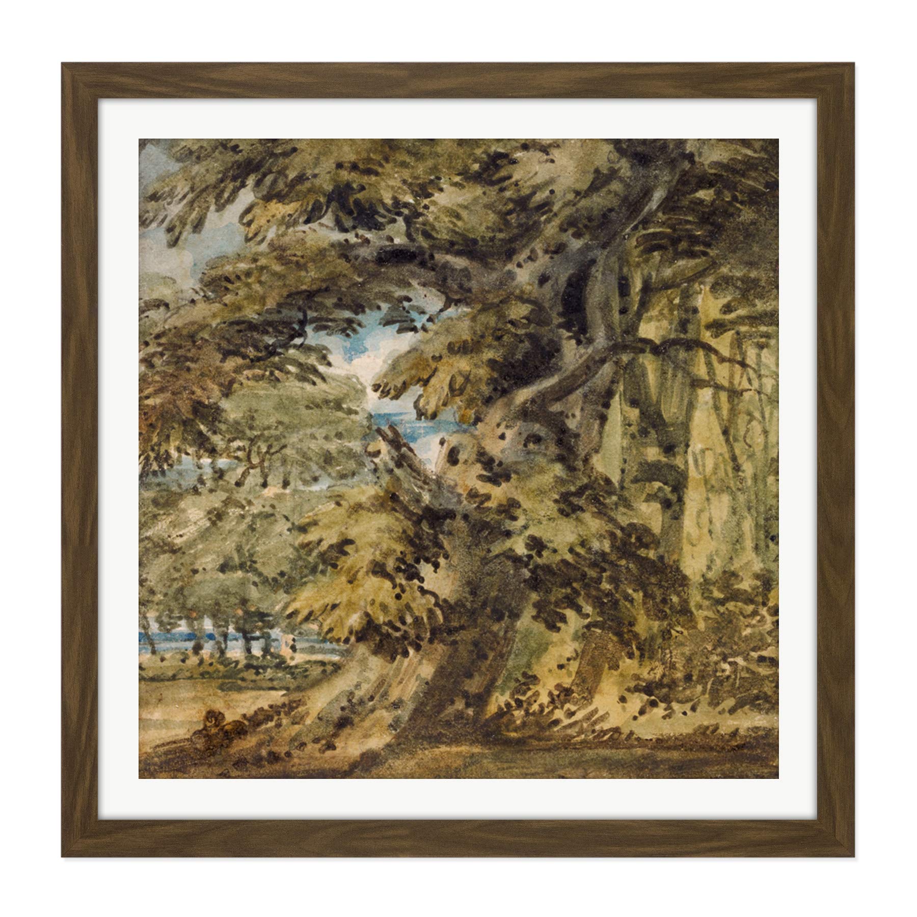 Artery8 Girtin Wooded Landscape Painting Square Wooden Framed Wall Art Print Picture 16X16 Inch