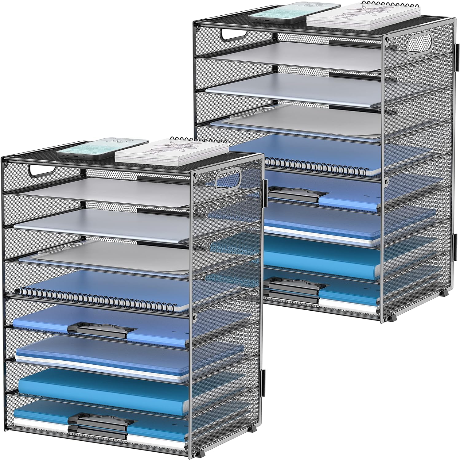 DALTACK Lot de 2 corbeilles à courrier à 9 Niveaux avec poignées, Porte-Documents en Maille, Organiseur de Bureau pour Bureau, Maison, école, Noir