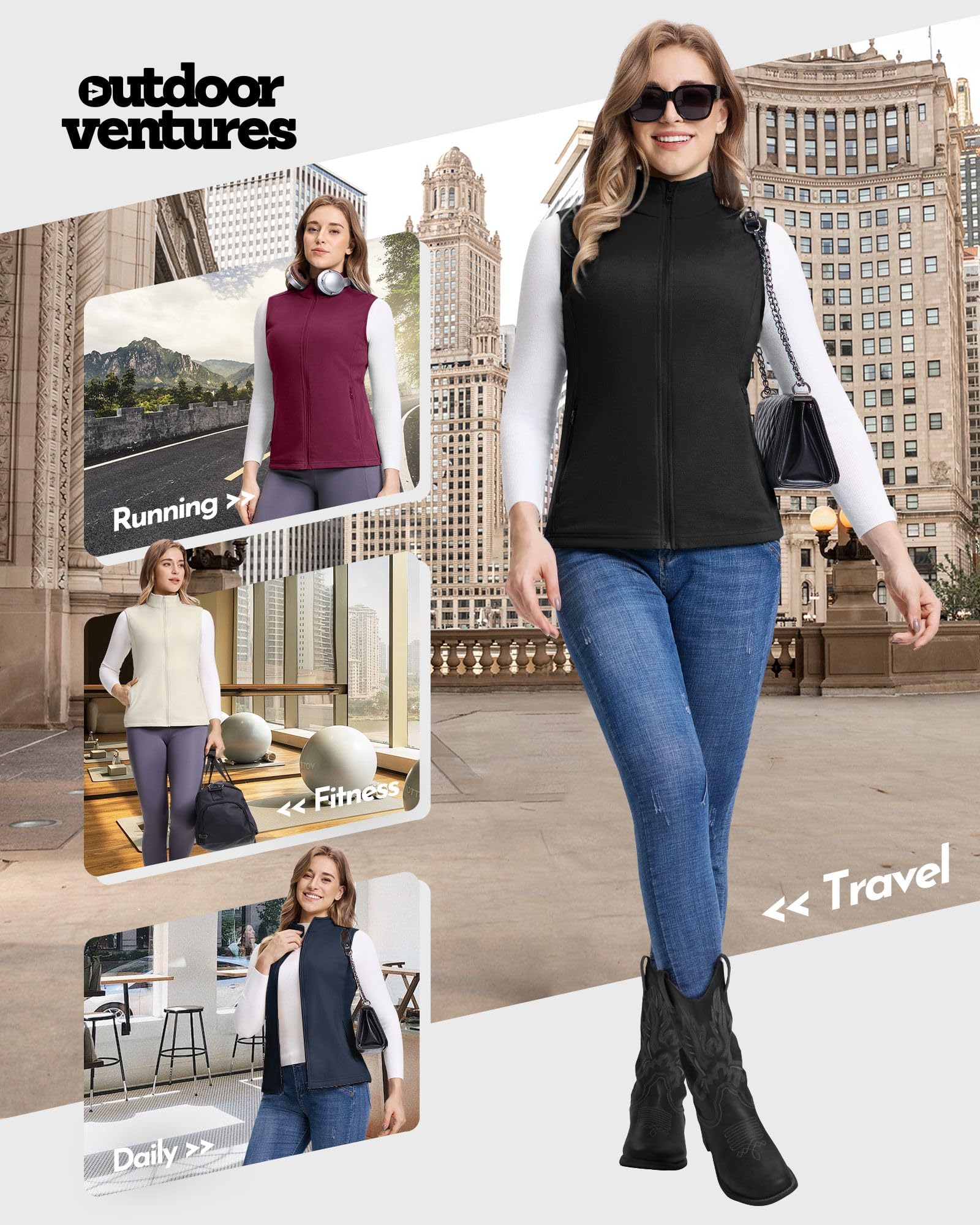 Outdoor Ventures Damen Weste Fleece Outdoor Polar Fleeceweste Ärmellos Jacke Luafwesten für Frauen Softshell Bodywarmer mit Taschen für Laufen Wandern Camping