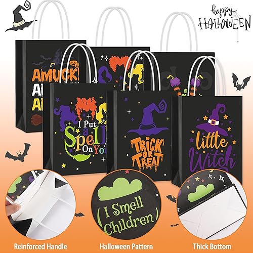 Miniatura 4 de Augisteen 24 bolsas de regalo de Halloween, bolsas de papel de dulces de Halloween con asas, bolsas de fiesta de dulce o truco, bolsas de regalo con